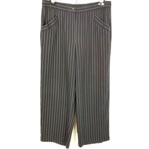 Eileen Fisher Women Striped Cropped Pants Size M Navy Tencel Elastic Waist